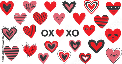 Valentine's day heart designs with xoxo messages for lovers and friends on february 14th holiday