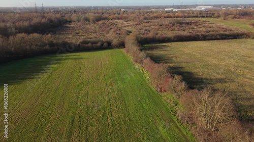 Aerial Drone Footage of Winter Grassland at Gunpowder Park