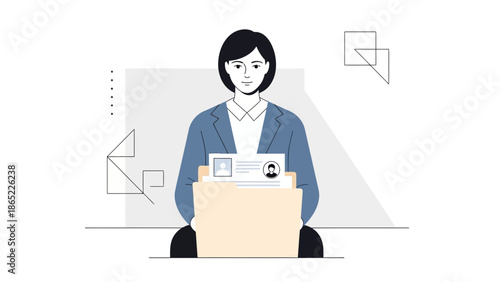 Businesswoman Holding Folder with Resumes, Job Application, Recruitment, HR Concept