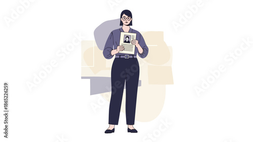 Businesswoman Holding Resume with Photo, Professional CV Presentation, Job Application Concept