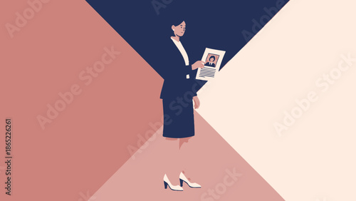 Businesswoman holding resume, job interview concept, modern flat illustration