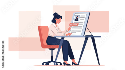 Woman Typing Resume on Computer Screen, Job Application, Career Development