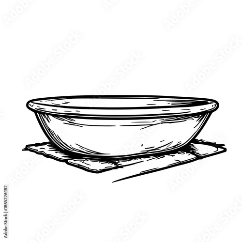 Stylish minimalist stone bath mat illustration - black line art vector on stark white background, ideal for spa, wellness décor and bathroom branding.