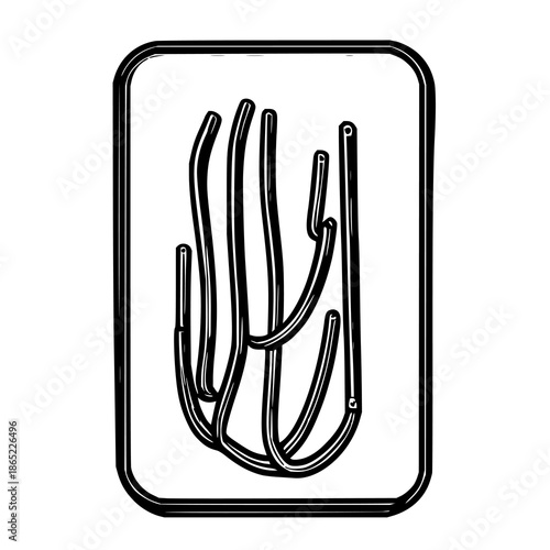 Minimalist black line art illustration of padded electronics cord organizer case on white background, vector design for tech gadgets
