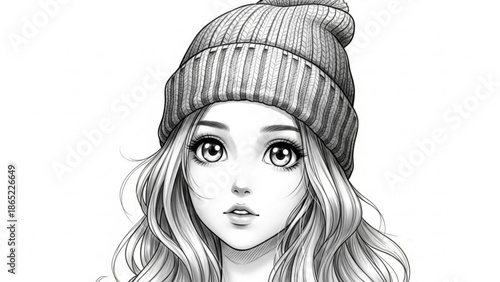 Stunning young woman wearing beanie with surprised expression