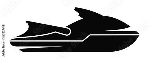 Jet Ski Silhouette Vector Icon of Personal Watercraft Rider on Waves for Summer Water Sports Design