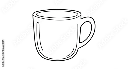 Clean black and white line drawing of a coffee mug or tea cup isolated on a white background for coloring or icon design purposes.