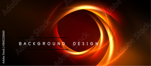 Abstract design features glowing orange circles over dark red background. Text reads background design. Minimalist, modern aesthetic.