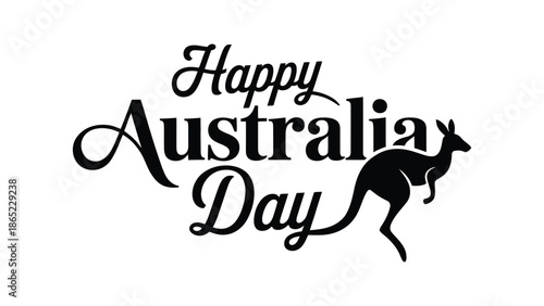 Happy Australia Day elegant typography with kangaroo silhouette illustration for national celebration greeting, poster, banner, social media and holiday design