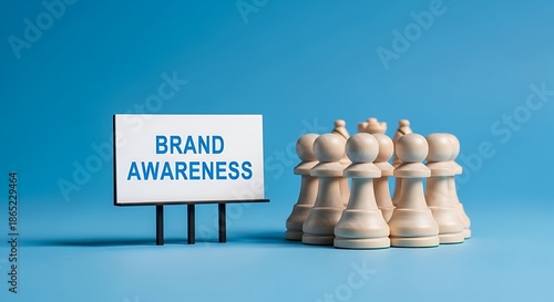 Wallpaper Mural Strategic marketing concept visualized with chess pieces positioned near a brand awareness sign Torontodigital.ca