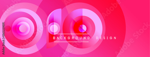 Abstract pink design features concentric circles, gradients, text background design. Modern, vibrant, visually appealing composition.