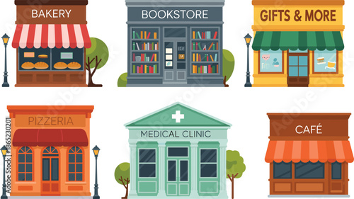 bakery, bookstore, gift shop, pizzeria, medical clinic, and café for urban design projects.