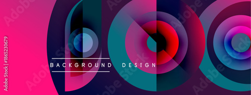 Abstract colorful circles overlap. Pink, purple, teal hues create dynamic visual effect. Modern design element for backgrounds.