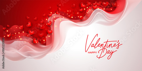 Abstract Valentines day wave background. Hearts Congratulations card