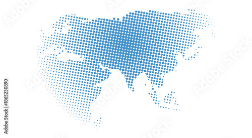 Abstract halftone map of asia and eurasia in blue dots