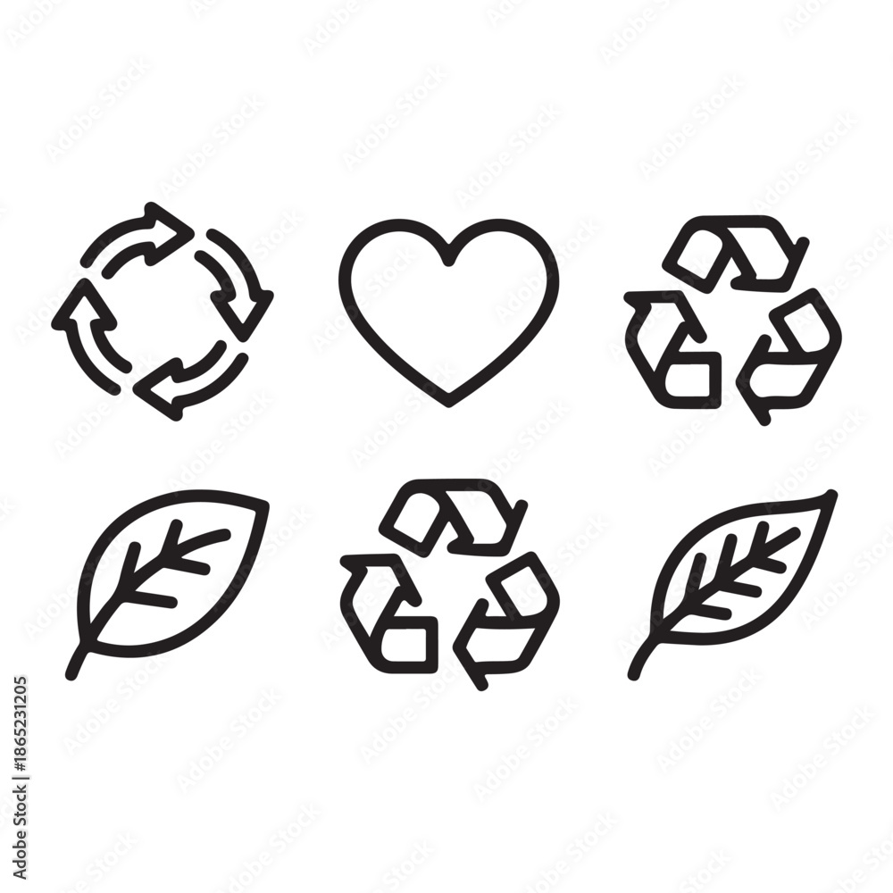 Obraz premium Recycling Eco Symbols Leaf, Heart, and Arrows