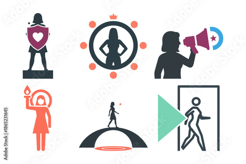 Girl power concept with a strong woman flexing her bicep inside a female gender symbol for International Women's Day