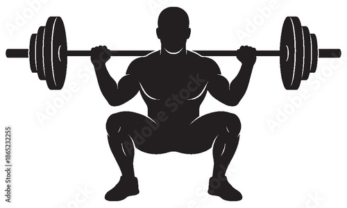 Muscular Man Barbell Squat Silhouette – Strength Training Vector Illustration