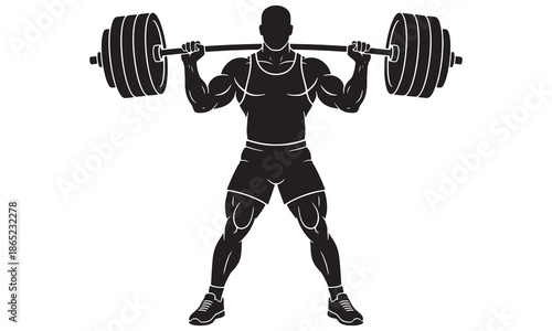 Muscular Man Lifting Heavy Barbell Silhouette – Fitness Gym Vector Illustration