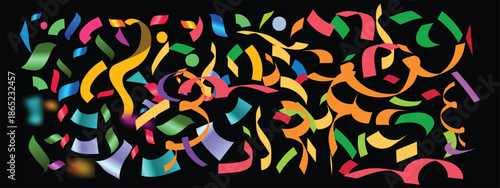 Colorful vector confetti on transparent background, festive celebration decoration for party, birthday and holiday design, background 