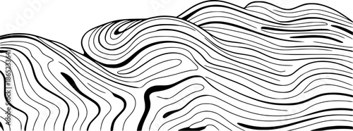 Abstract black and white wavy lines forming undulating landscape contours pattern wave