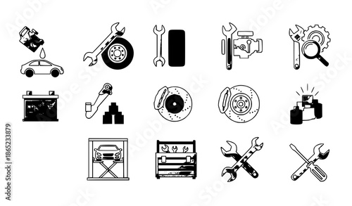 Automotive mechanic service and maintenance icons vector set on white background