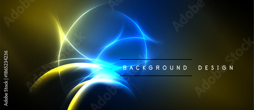 Abstract glowing lines, vibrant blue, yellow hues. Dark background creates dramatic visual effect. Modern design element.