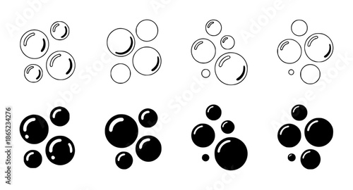 Set of black and white bubble with varying sizes and highlight details collection water
