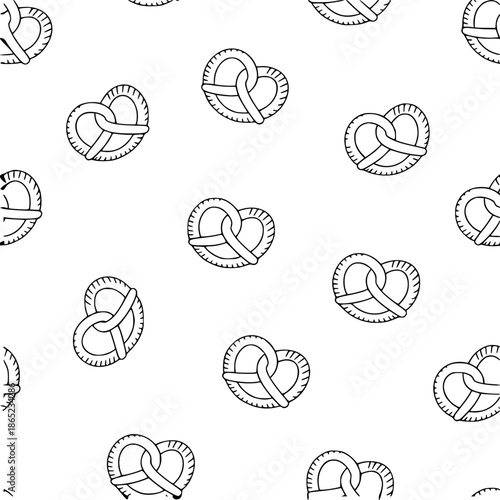 Simple black and white doodle pattern of pretzels a white background food baking