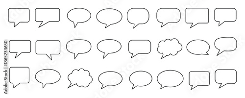 Speech bubbles collection in thin line style for comic dialogue and chat message communication