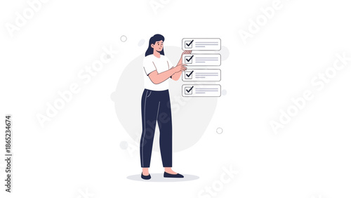 Woman checking off tasks on a checklist, planning and organization concept