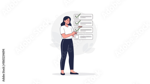 Woman checking off tasks on a list, planning and organization concept