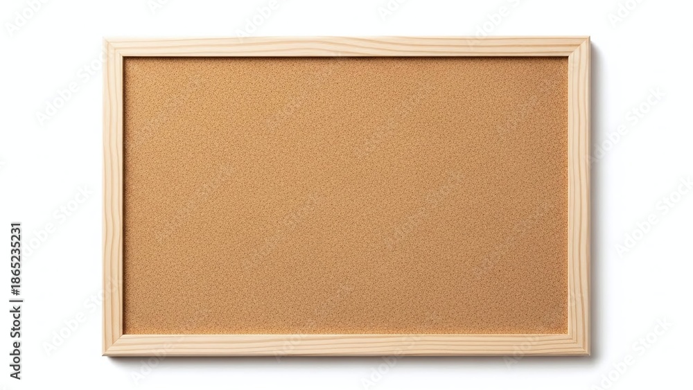 Fototapeta premium Empty cork bulletin board with light wood frame isolated on a clean white background for adding notes.