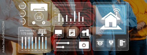 Bild auf Leinwand Discover the power of smart home energy management with a detailed digital dashboard showcasing usage statistics, solar output, and energy consumption trends for modern living