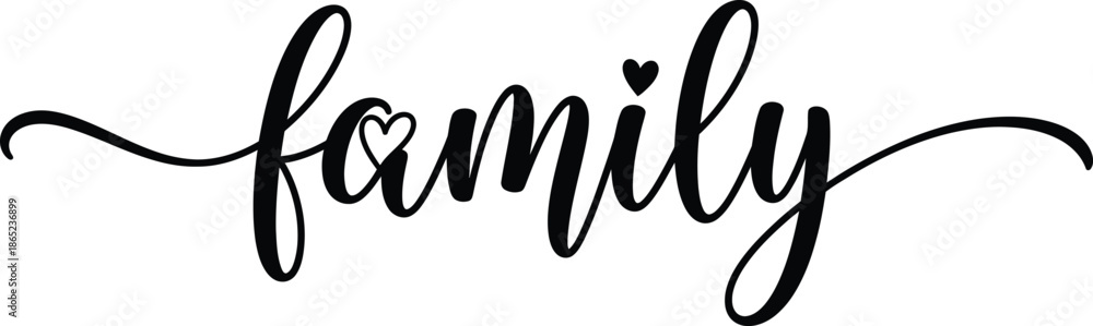 Obraz premium A stylized illustration of the word 'family' with heart