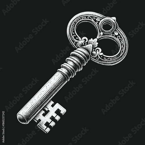Intricate Key Illustration: Unlocking Secrets and Mysteries of the Past.