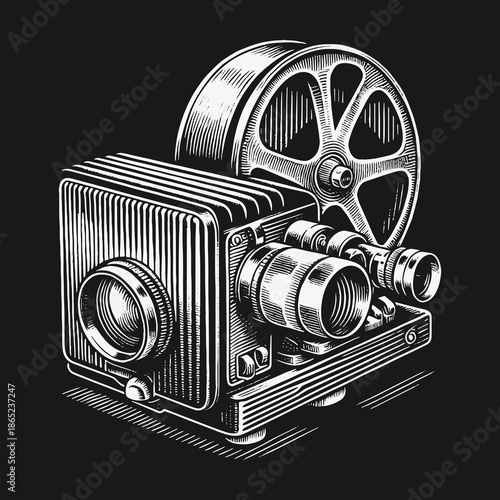 Vintage Film Projector Illustration: A Nostalgic Look at Cinema History.