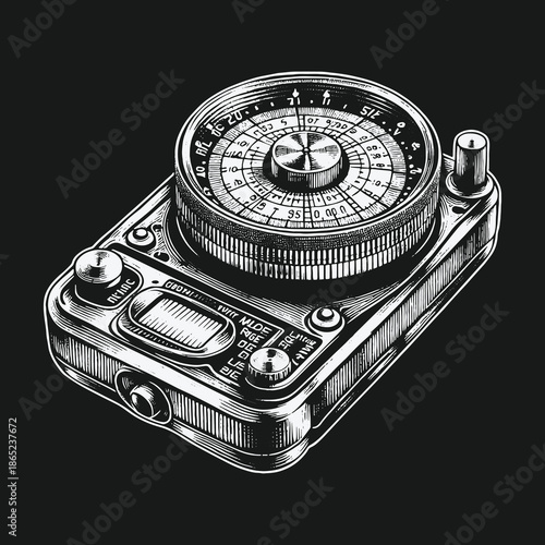 Vintage Light Meter Illustration: A Detailed Look at Photography Equipment.