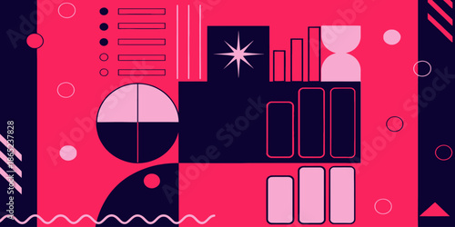 AI Business Automation Abstract Vector Illustration – Vibrant Pink and Dark Blue Geometric Abstract Art
