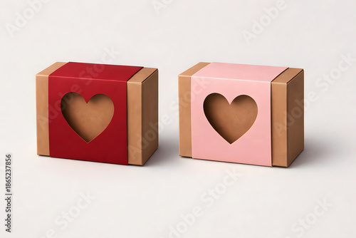 Valentine Heart Window Gift Box Mockup in Red and Pink Colors