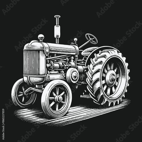 Vintage Tractor Illustration: A Timeless Symbol of Agriculture.