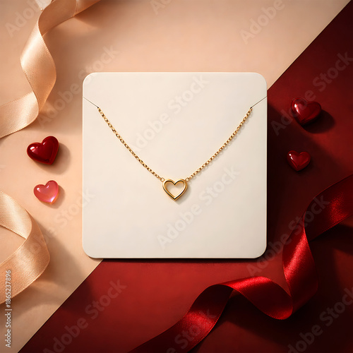 Gold Heart Necklace Mockup for Romantic Valentine Jewelry Branding Presentation