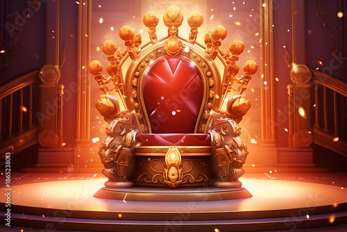 luxury golden luxury armchair with red background, Throne room with gold royal chair luxury red velvet armchair on the stage 3d rendering ai generated

