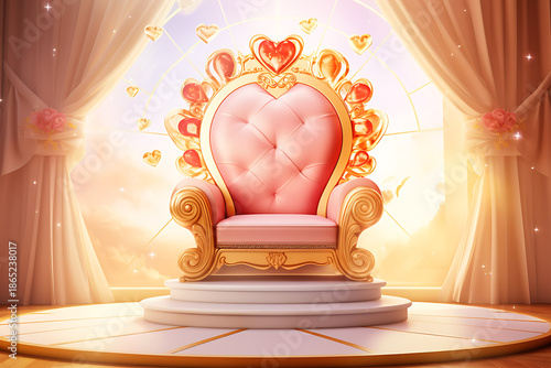 antique wooden chair with a candle, Throne room with gold royal chair luxury red velvet armchair on the stage 3d rendering ai generated
