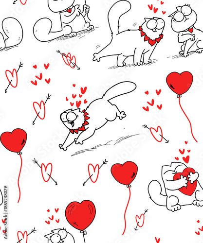 cute lovely cats seamless pattern design for kids, vector illustration 