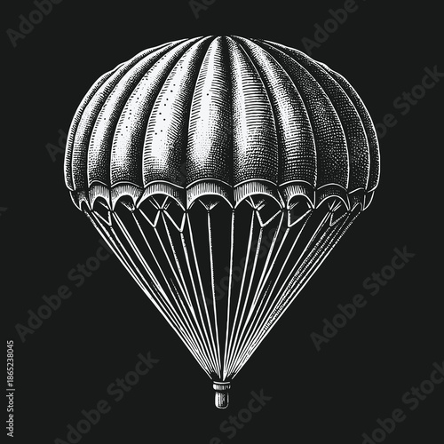 Detailed Vintage Parachute Illustration on Dark Background: A Classic Design.
