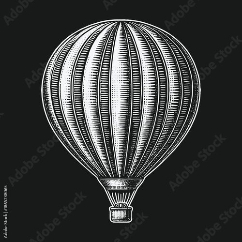 Vintage Hot Air Balloon Engraving Illustration on Dark Background.