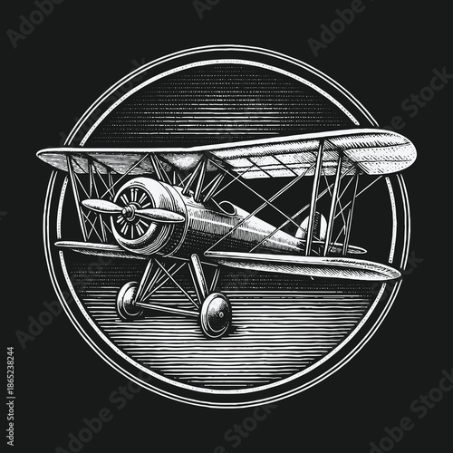 Vintage Biplane Illustration: A Detailed Engraving of Aviation History.