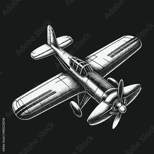 Vintage Airplane Illustration: A Detailed Depiction of Aviation History.