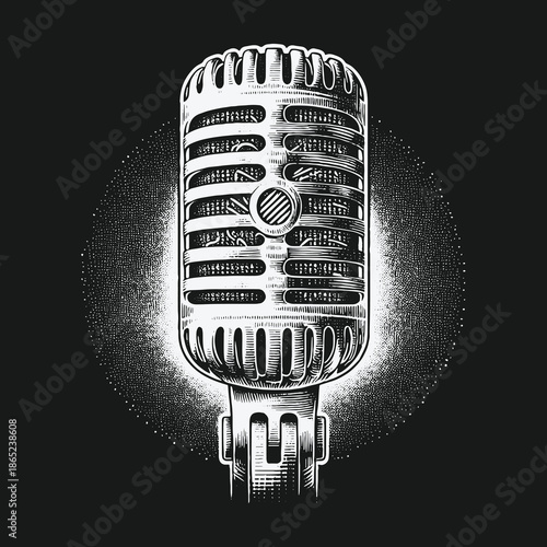 Vintage Microphone Illustration: Classic Audio Recording Equipment Design.